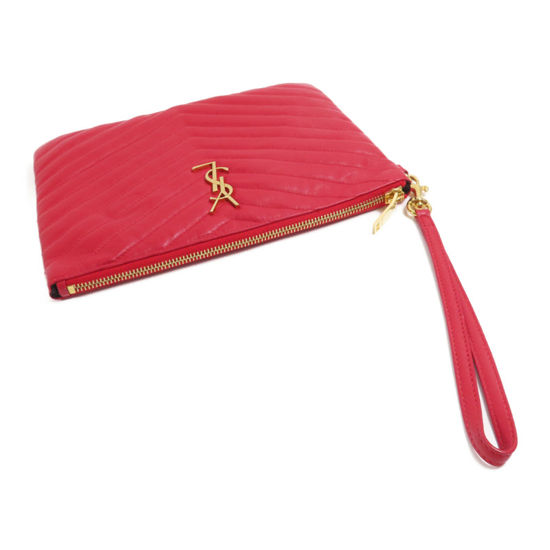 SAINT LAURENT 牛皮皮革Pouch金扣手拿包-4