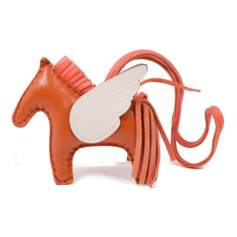 HERMES Milo皮革/Swift皮革Rodeo Pegase PM掛飾0E Rose Texas