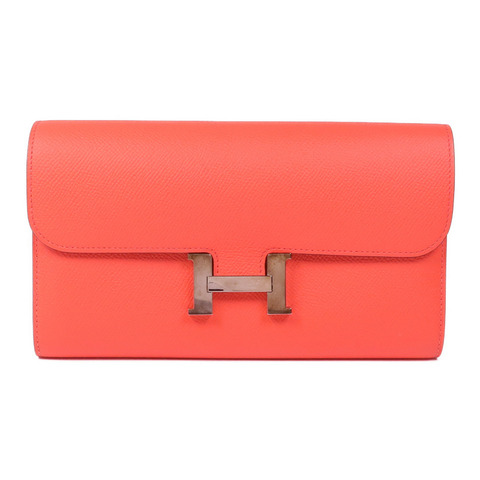 HERMES Epsom皮革Constance Wallet銀扣長錢包T5 Rose Jaipur