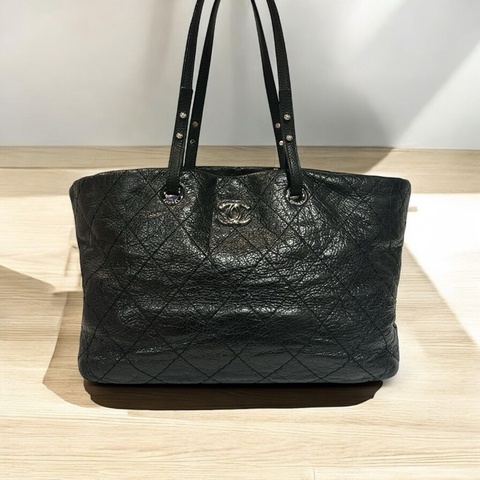 莉亞精品♡ chanel 黑銀托特包 二手美包