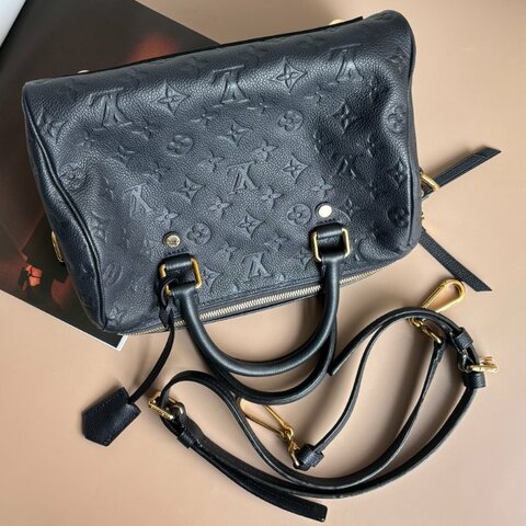 ::LOUIS VUITTON:: LV M40792深藍壓紋牛皮SPEEDY 25手提斜背波士頓包