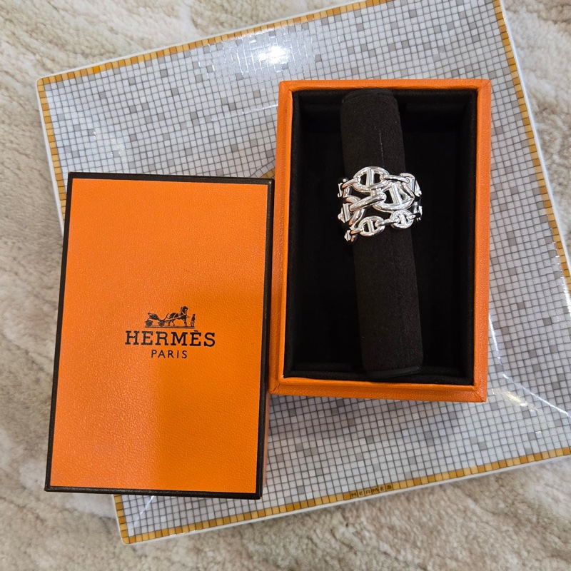 全新 HERMÈS 愛馬仕 Chaine d'Ancre Enchainee 銀戒指 #54 / 55-2