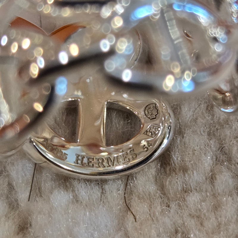 全新 HERMÈS 愛馬仕 Chaine d'Ancre Enchainee 銀戒指 #54 / 55-3