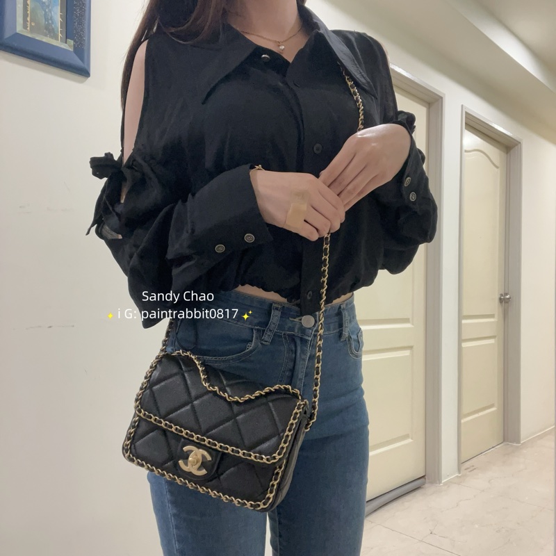 ෆ Chanel 滾邊穿皮鍊黑金cf 🖤24B-4