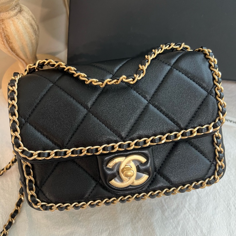 ෆ Chanel 滾邊穿皮鍊黑金cf 🖤24B-6