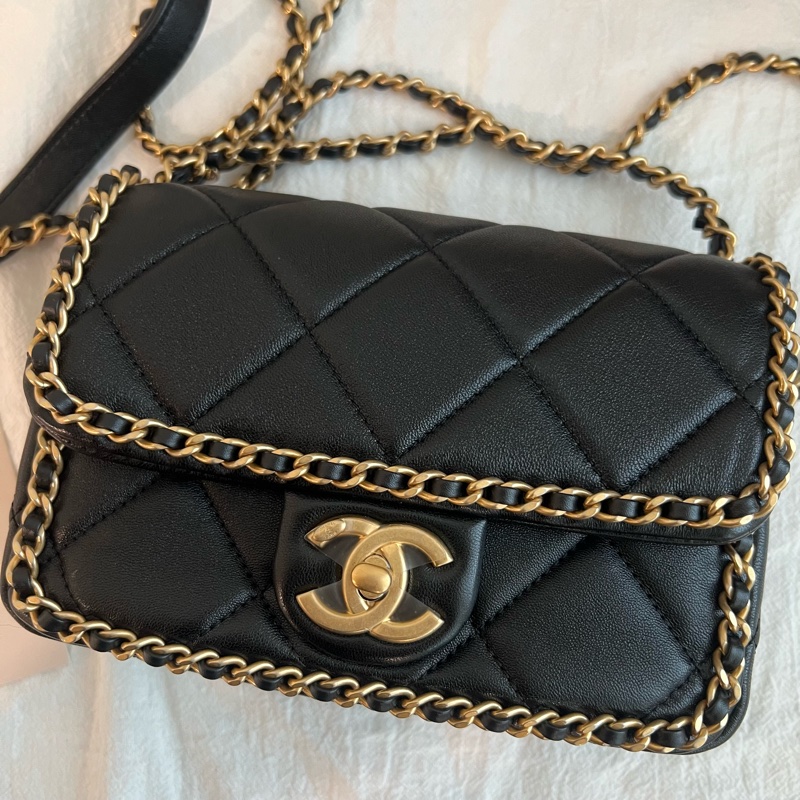ෆ Chanel 滾邊穿皮鍊黑金cf 🖤24B-11