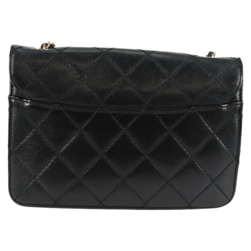 【日本直送】香奈兒 Matelasse 鏈條單肩包 小羊皮 黑金 CC 正品 127542M-1