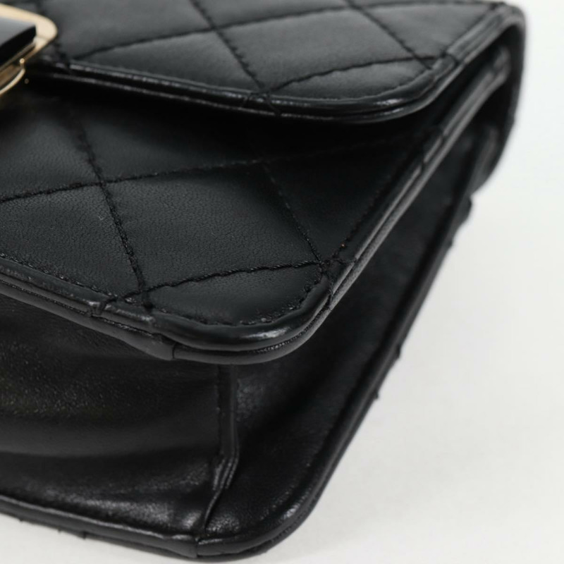 【日本直送】香奈兒 Matelasse 鏈條單肩包 小羊皮 黑金 CC 正品 127542M-14