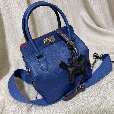 小巴黎二手名牌真品Hermes toolbox牛奶盒 22公分 菜籃子 Kelly釦