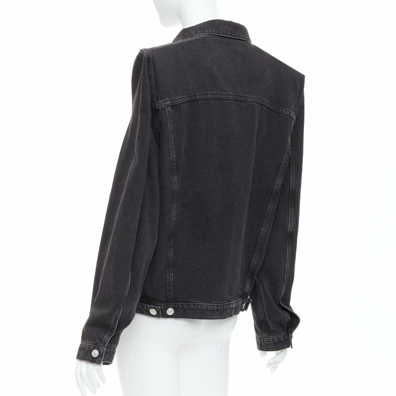 BALENCIAGA Demna grey washed denim power shoulder boxy jacket FR38-6