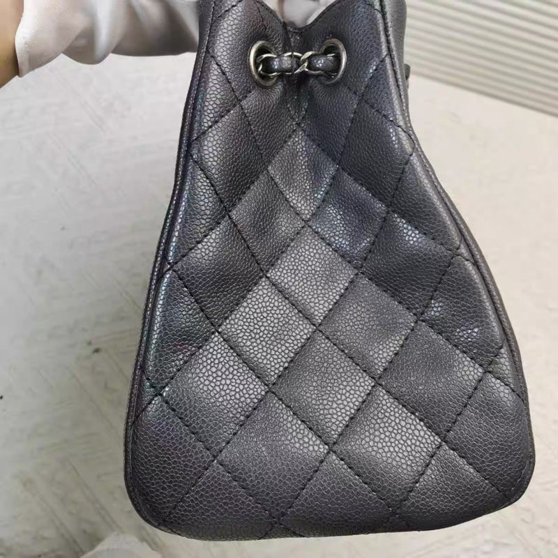 🉑肩背 #9新閒置 #櫃上售18萬 香奈兒黑銀荔枝牛皮公文托特包-15