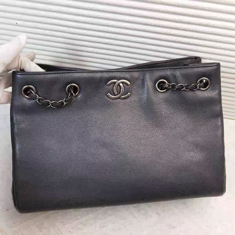 🉑肩背 #9新閒置 #櫃上售18萬 香奈兒黑銀荔枝牛皮公文托特包-19