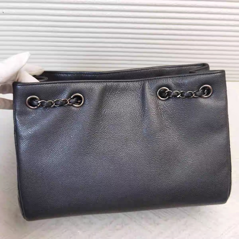 🉑肩背 #9新閒置 #櫃上售18萬 香奈兒黑銀荔枝牛皮公文托特包-21