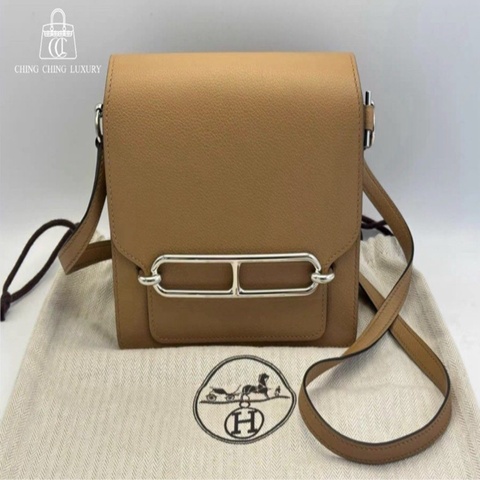 🌟Hermes🌈Mini Roulis 19🧡餅乾色內拼檸檬黃銀扣🧡99新🌟evercolor皮🌟