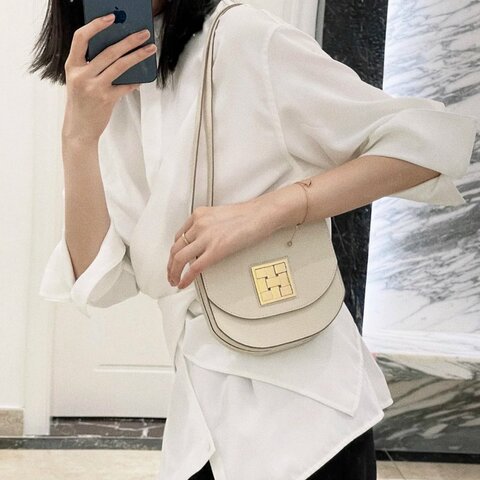 HERMES 奶油白金扣mosaique馬賽克mini斜背包 17*16*5 98新 配件塵袋盒子