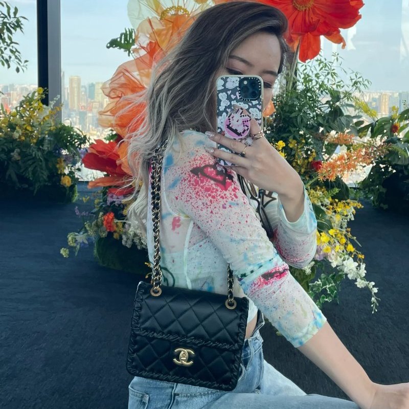 ✨chanel 22c黑金羊皮金幣小號豆腐包 牛皮編織滾邊芯片款19*15*6cm 99新配件塵袋-0