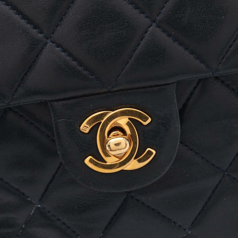 CHANEL 迷你 Matelasse 20 鏈條單肩包 A01163 小羊皮 海軍藍 二手 GHW CC-8