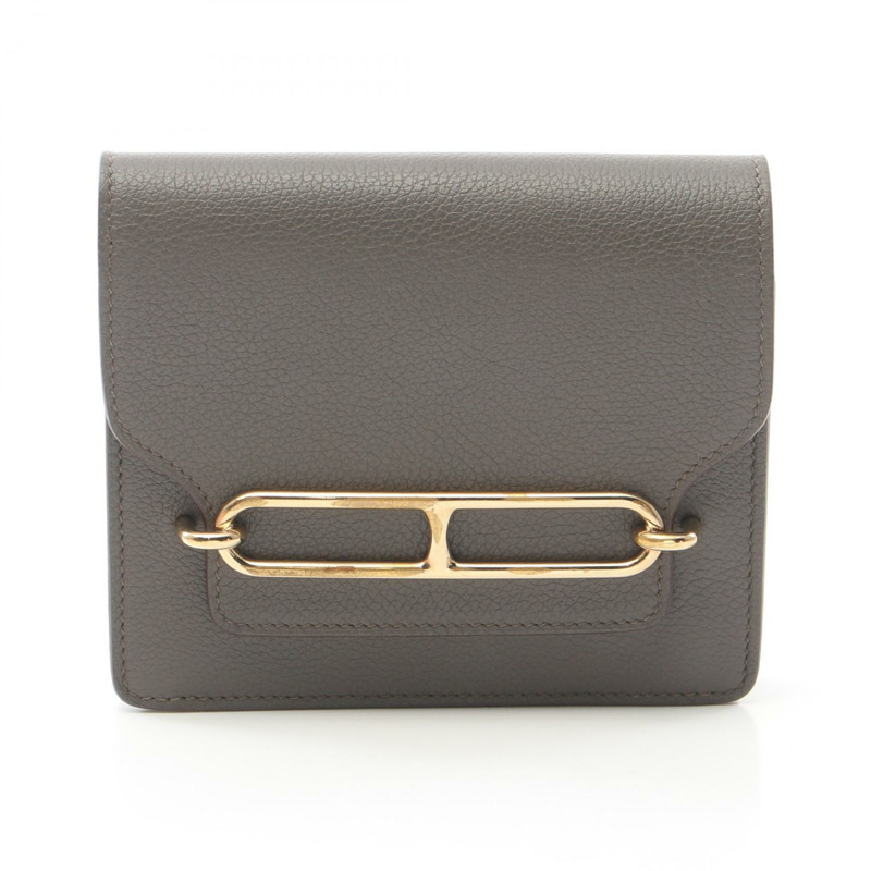 HERMES Roulis 超薄雙折皮夾 Z Evercolor 灰色 Etain 二手 GHW-0