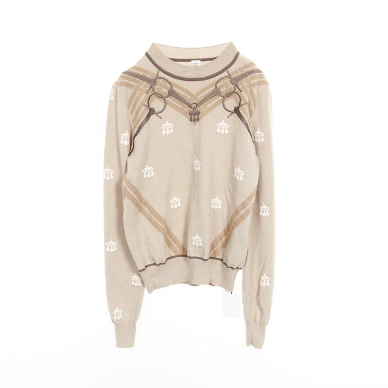 愛馬仕 (HERMES) MORS A JOUETS 刺繡針織毛衣 4H2662DD 羊毛 米色 二手 #36-0