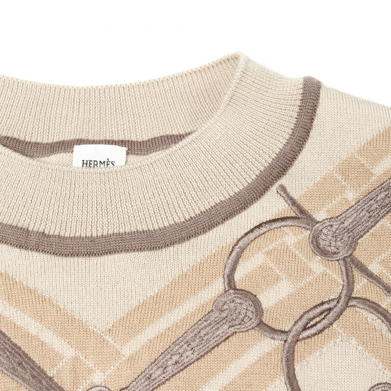 愛馬仕 (HERMES) MORS A JOUETS 刺繡針織毛衣 4H2662DD 羊毛 米色 二手 #36-4