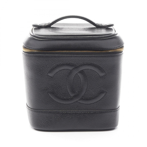CHANEL CC Logo 化妝包 手提包 A01998 小牛皮 黑色 GHW 二手 女士