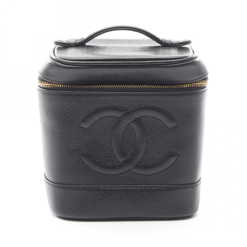 香奈兒 CC 標誌化妝包 手袋 A01998 小牛皮 黑色 GHW 二手 女士-0