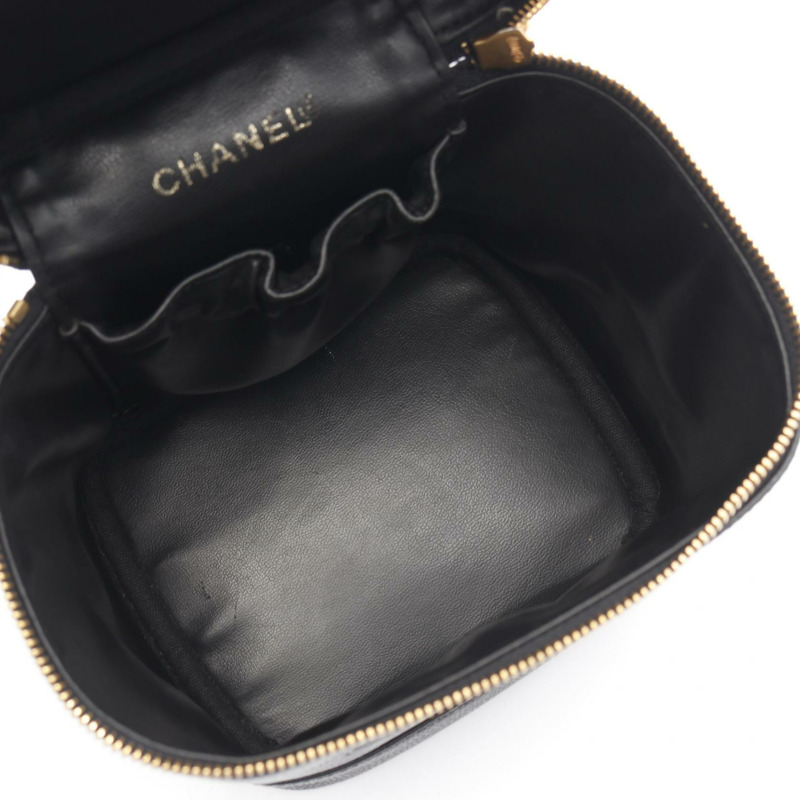 香奈兒 CC 標誌化妝包 手袋 A01998 小牛皮 黑色 GHW 二手 女士-2