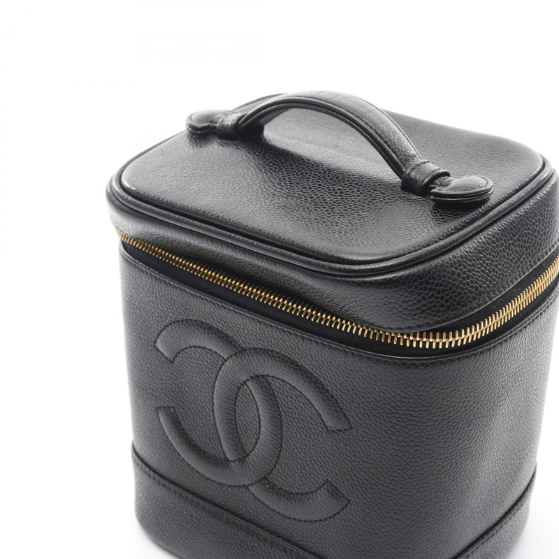 香奈兒 CC 標誌化妝包 手袋 A01998 小牛皮 黑色 GHW 二手 女士-8