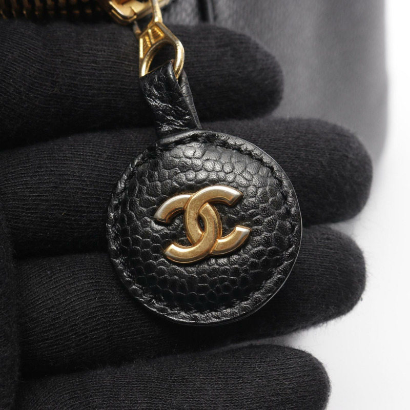 香奈兒 CC 標誌化妝包 手袋 A01998 小牛皮 黑色 GHW 二手 女士-9