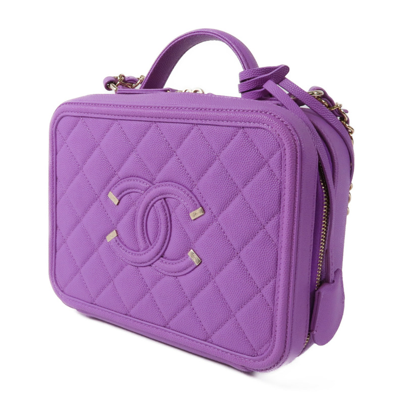 CHANEL 牛皮皮革Filigree Vanity Case金扣手挽肩背兩用袋-2