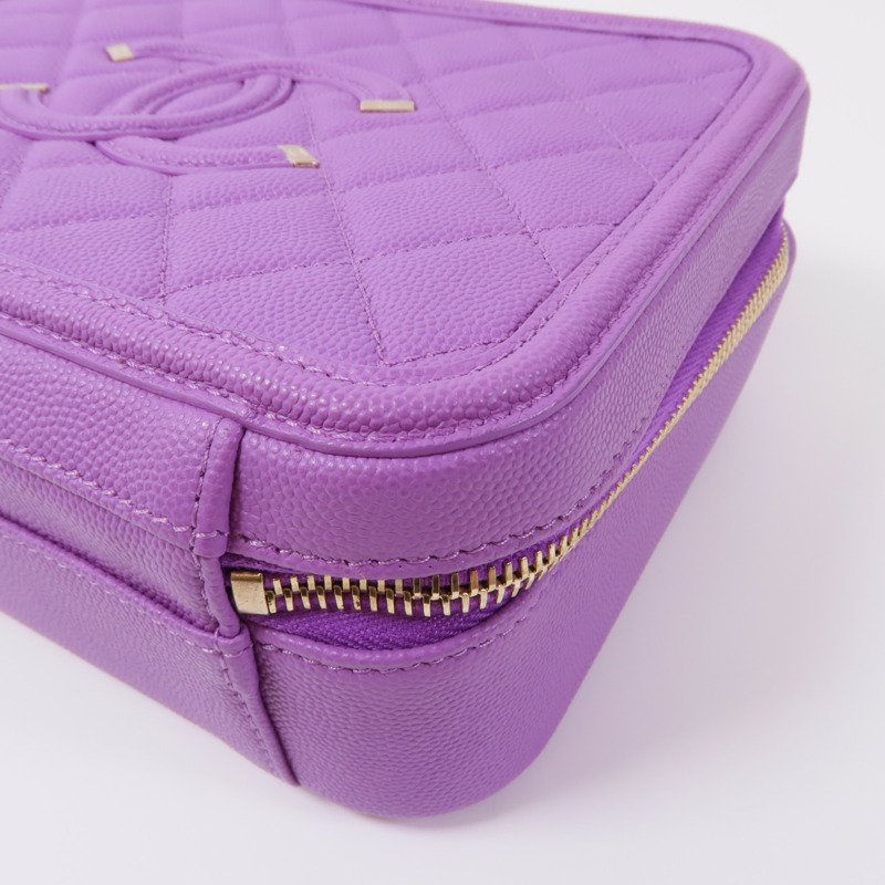 CHANEL 牛皮皮革Filigree Vanity Case金扣手挽肩背兩用袋-4
