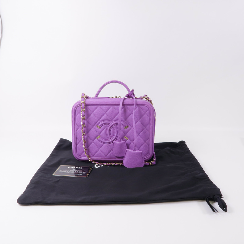 CHANEL 牛皮皮革Filigree Vanity Case金扣手挽肩背兩用袋-13