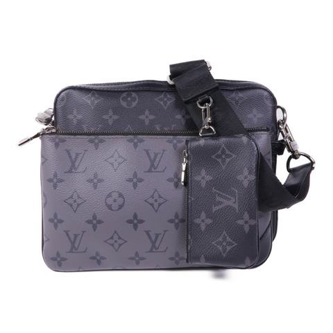 LOUIS VUITTON Monogram Eclipse Reverse Trio Messenger銀扣肩背袋灰色