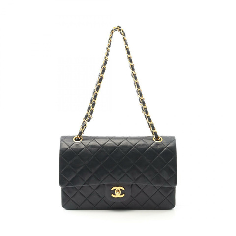 CHANEL Matelasse 雙翻蓋鏈條單肩包 A01112 小羊皮 黑色 GHW 二手