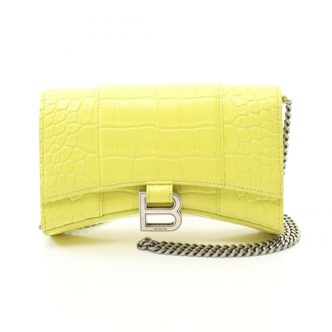 BALENCIAGA 沙漏斜背包鏈條單肩包 656050 皮革黃色二手
