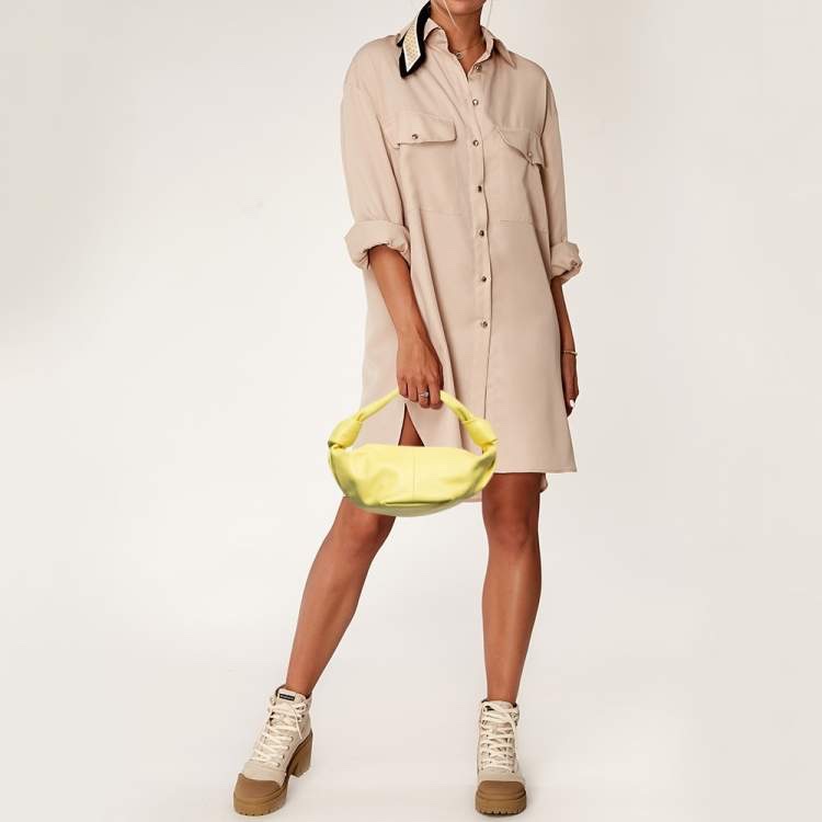 季末出清平台最低超甜分享價✨春夏近新網紅款bv Jodie double knot bag雙紐結小雞黃和尚包手提包便當包-10