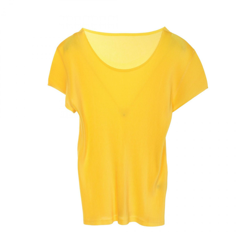褶皺 T 卹 聚酯纖維 黃色 二手 女款-0