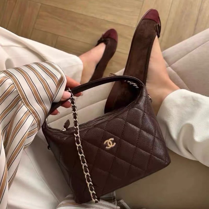 Chanel 25c酒紅色hobo鏈條斜背飯盒包 芯片款 全新全配配件購證紙卡塵袋盒子-0