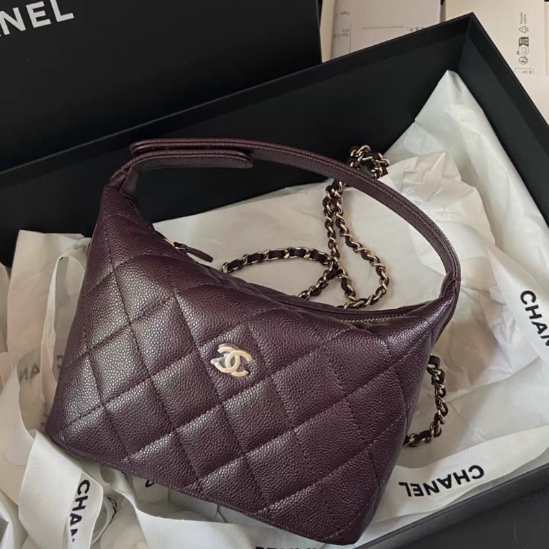 Chanel 25c酒紅色hobo鏈條斜背飯盒包 芯片款 全新全配配件購證紙卡塵袋盒子-2