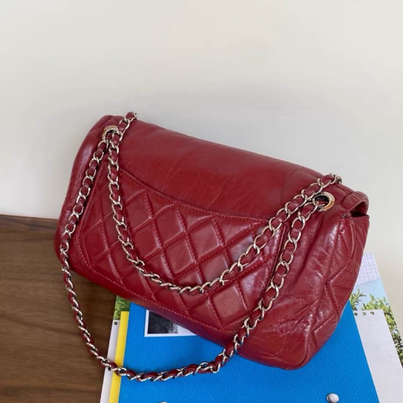 Chanel 酒紅色銀扣羊皮仿舊款 大logo機場包鏈條包 29*16*8cm 98新配件塵袋-2