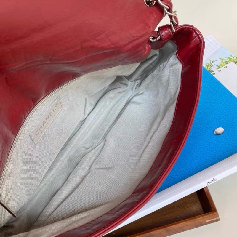 Chanel 酒紅色銀扣羊皮仿舊款 大logo機場包鏈條包 29*16*8cm 98新配件塵袋-4