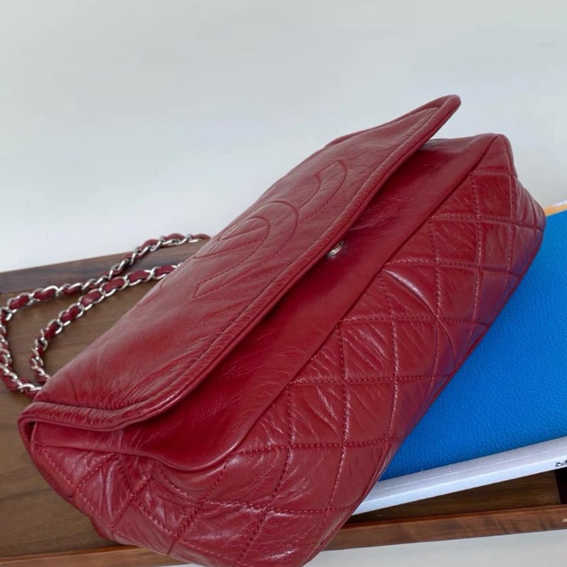 Chanel 酒紅色銀扣羊皮仿舊款 大logo機場包鏈條包 29*16*8cm 98新配件塵袋-5
