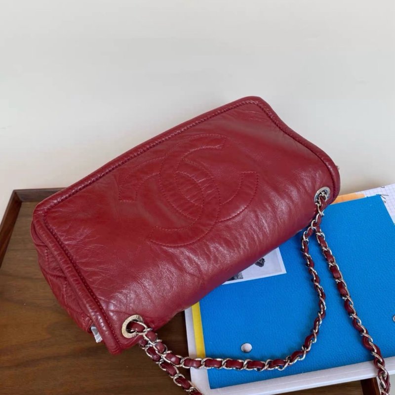 Chanel 酒紅色銀扣羊皮仿舊款 大logo機場包鏈條包 29*16*8cm 98新配件塵袋-7