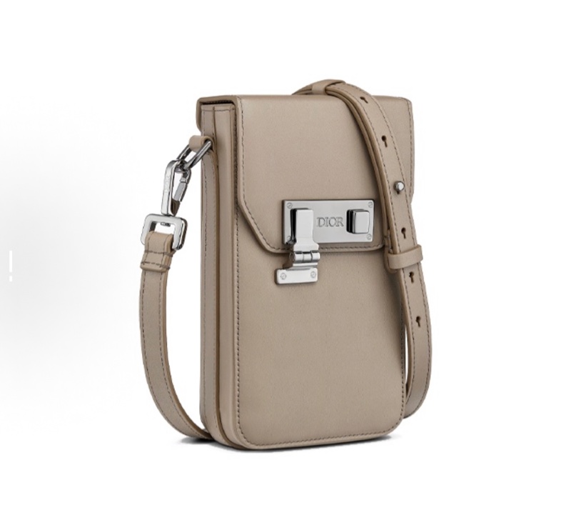 DIOR迪奧 Lock 竪款 牛皮 單肩斜挎手機包 男女可背 米色-4