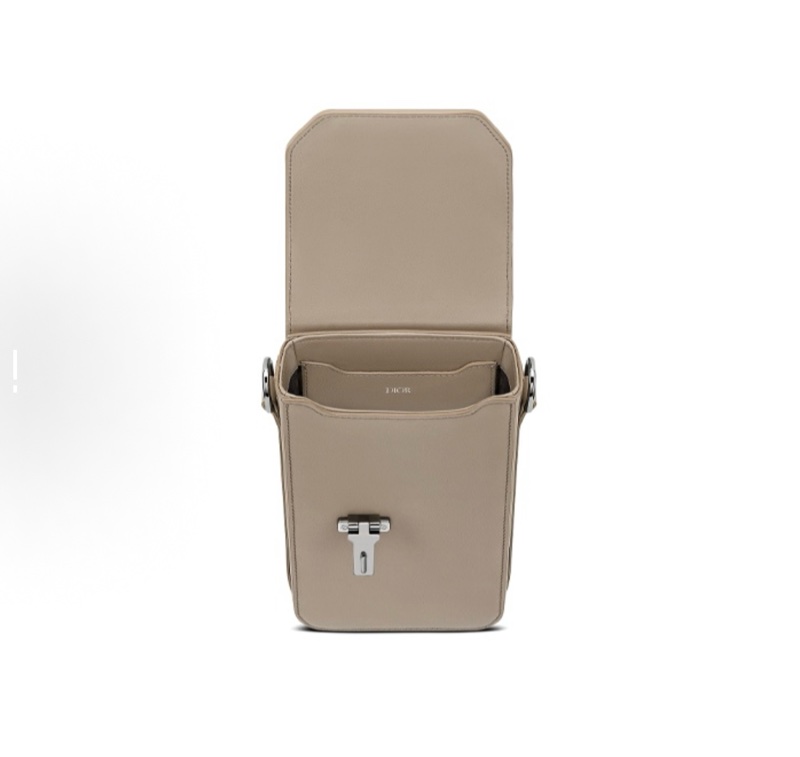 DIOR迪奧 Lock 竪款 牛皮 單肩斜挎手機包 男女可背 米色-5