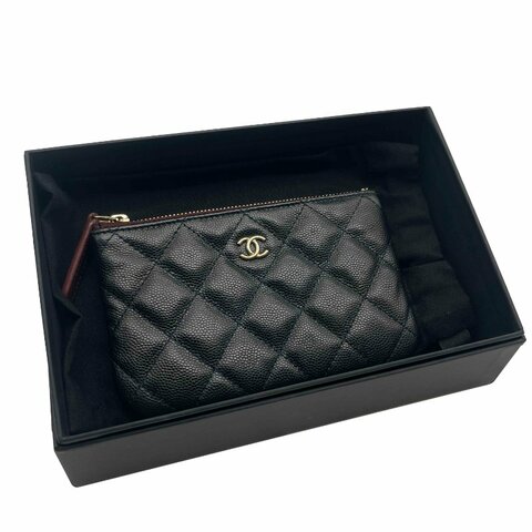 CHANEL 黑金荔枝一字錢包
