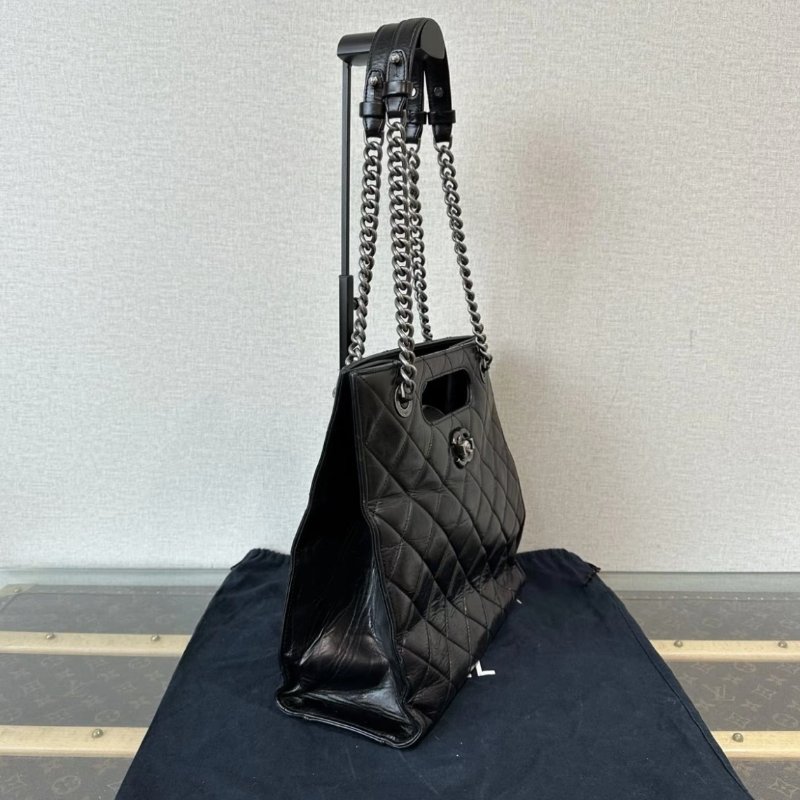 CHANEL 黑銀油蠟皮孟買手提肩背包 29*27*12 98新 配件:塵袋-1