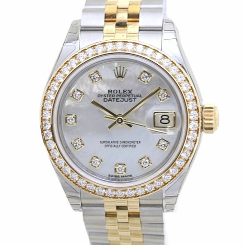 ROLEX 勞力士 Datejust 28 錶圈鑽石 10P 279383RBR 隨機編號 K18YG 黃金 x 不鏽鋼 女士腕錶 40008 手錶