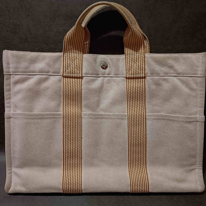 🟧[狀況良好] //🟧HERMES🟧//愛馬仕手提帆布包/橙色-5