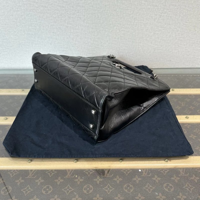 CHANEL 黑銀油蠟皮孟買手提肩背包 29*27*12 98新配件:塵袋-2